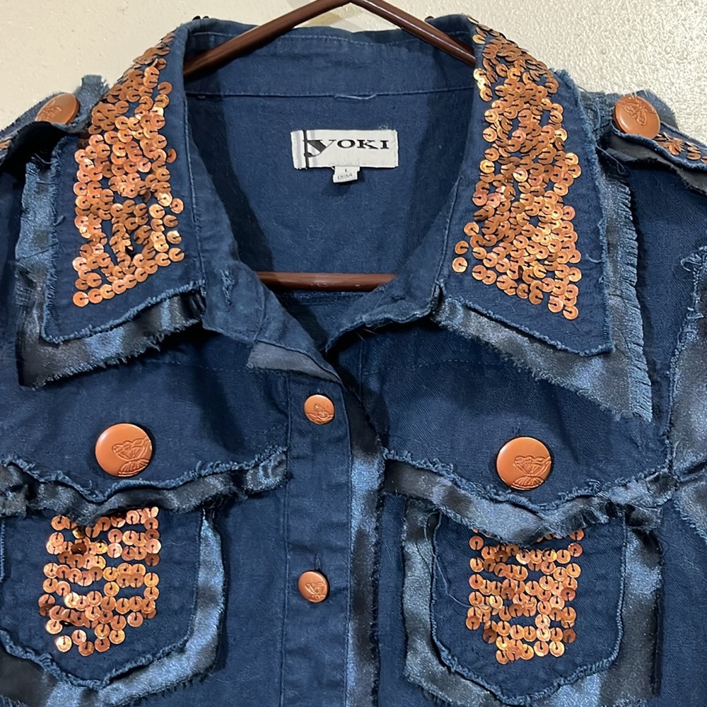 Yoki child’s blue jean vest with copper sequins. Size Large - Picture 3 of 8